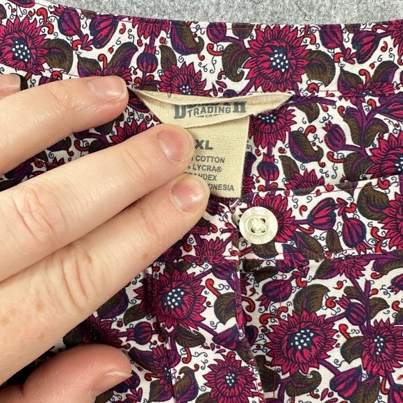 Duluth Trading Co. Womens XL Floral Button Down Tunic Shirt Burgundy Purple - Picture 5 of 10